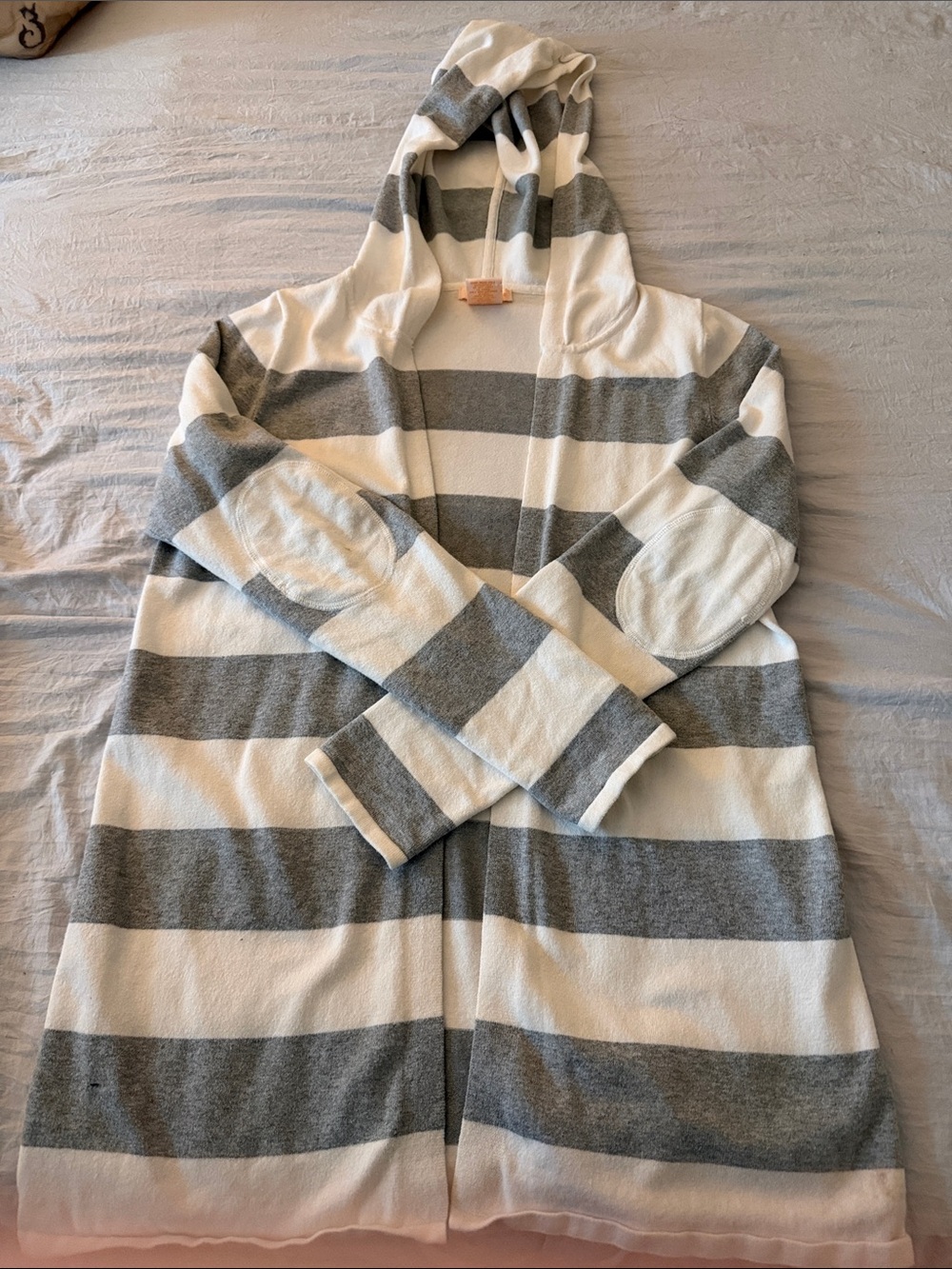 Sweet Romeo Hooded Striped Cardigan in Gray and Cream